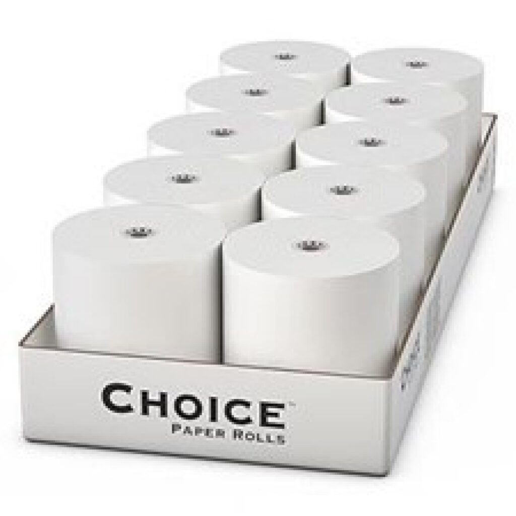 A box of choice paper rolls on a white background.